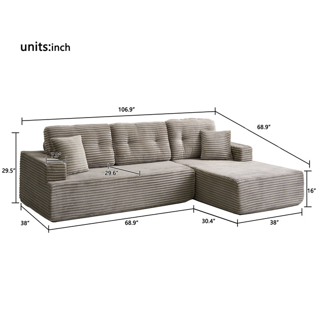 Left-Facing Chaise,L Shape Modular Sectional Sofa, Compressed Sectional Sofa Modern Minimalist Style Corduroy Couch,Unfold Into A Bed, Bedroom, Comfy Compressed Sofa