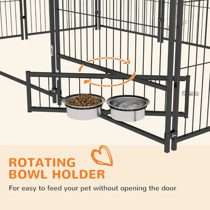Outside Dog Kennel, 6.9' X 4.6' X 5' Puppy Play Pen With Canopy, Garden Playpen Fence Crate With Rotating Bowl, Black