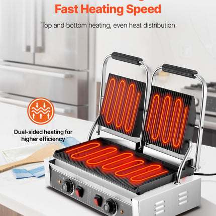 Commercial Panini Press Grill Electric Sandwich Maker Griddle Plate 19x9in