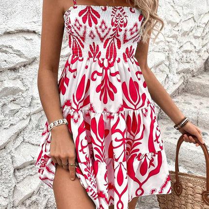Women's Fashion Plant Print Gathered Cami Dress