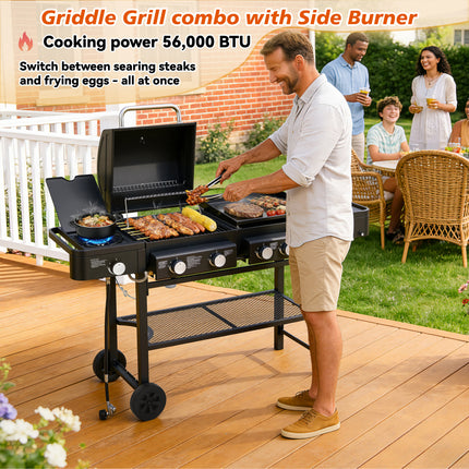 All-in-One Propane Gas Grill With Grilling & Griddling Functions, 745 Sq.Inch Cooking Space, 5 Burners, 56000 BTU Propane Grill,  Heavy-Duty Stand For Barbecue & Outdoor Cooking