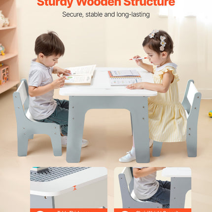 4 In 1 Kid Activity Table And 2 Chairs Set, Graffiti & Building Blocks Double-Sided Tabletop, Toddler Play Table With Storage For Kids 3+ Years, Large Storage Space, Gift For Boys & Girls, White