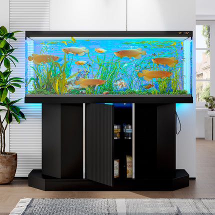 Modern 55-75 Gallon Fish Tank Stand With Power Outlet 4 AC 2 USB Ports, Heavy Duty Aquarium Stand With Cabinet Storage For Fish Tank, Turtle Tank, Reptile Terrarium, 880LBS Capacity, Black