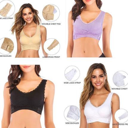 Front Cross Side Buckle Lace Side Non-Wire Sports Fitness Bra