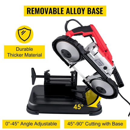 Portable Band Saw, 110V Removable Alloy Steel Base Cordless Band Saw, 5 Inch Cutting Capacity Hand Held Band Saw,Variable Speed Portable Bandsaw, 10Amp Motor Deep Cut Band Saw For Metal Wood