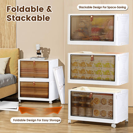 4Pc Foldable Storage Bins With Lid Front Magnetic Door Collapsible Stackable Closet Organizer Containers With 4Pcs 360 Degree Rotatable Wheels
