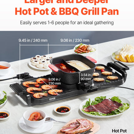 Hot Pot With Grill 2300W 2-in-1 Electric Smokeless BBQ Pan With Removable Pot