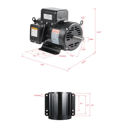 5HP Air Compressor Electric Motor 230V 25A 3450RPM 56Hz Frame CW CCW Rotation