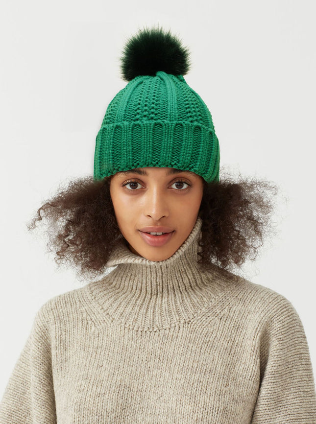 Winter Knitted Hats Fashion Stretchy Lined Skull Hats For Women Faux Fur Pom Pom Hat Keep Warming Beanie Hat