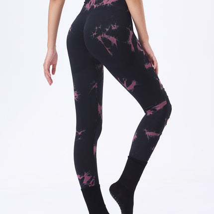 Butt Lifting Yoga Gym Athletic Pants, Hollow Out Tummy Control Sports Leggings Tie Dye Running Pants