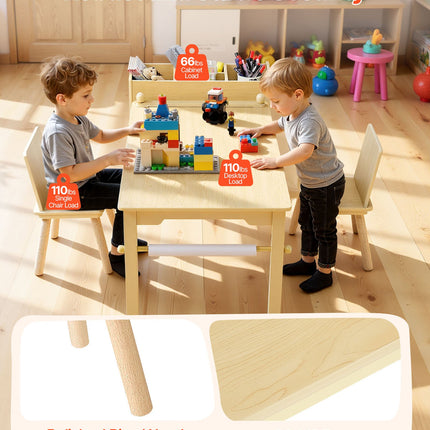 Kids Art Table And Chair Set, Toddler Craft Table With 3 Tiers Storage Cabinet, Wooden Kids Activity Play Desk With 2 Chairs, Craft Play Desk For Reading, Learning, Drawing, Writing, Light Wood