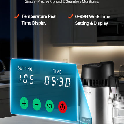 6L Water Distiller Home Countertop Purifier Machine 900W Stainless Steel Glass