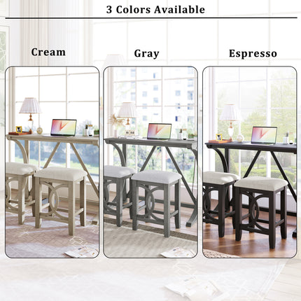 TOPMAx Farmhouse 3- Piece Counter Height Dining Table Set With USB Port And Upholstered Stools Gray