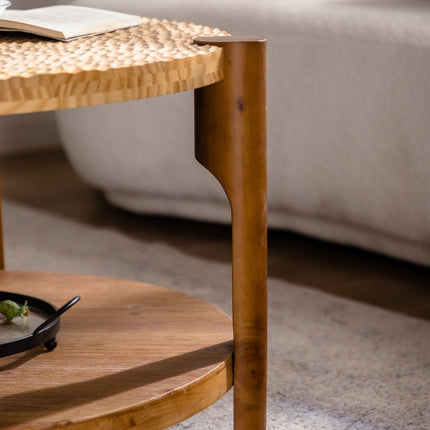 Round Coffee Table With Solid Wood For Living Room, 2-Tier Round Coffee Table With Storage Shelf, Mid Century Modern Coffee Table , Home Small Space, Easy Assembly