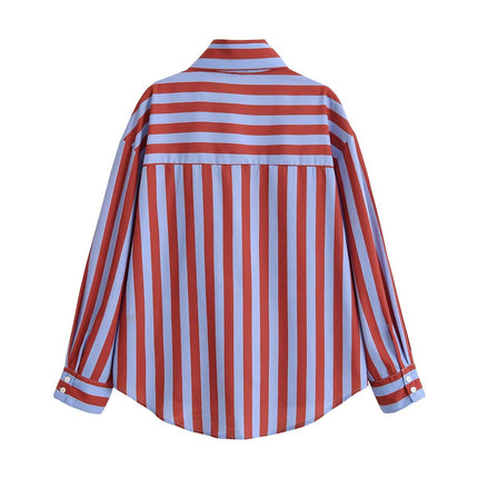 Women Clothing Spring Casual Minimalist Bowknot Contrast Color Striped Shirt .Ships from overseas. Estimated delivery: 14–20 business days