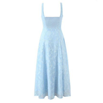 Spring Women Clothing Solid Color Cut Floral Double Shoulder Strap Midi Dress .Ships from overseas. Estimated delivery: 14–20 business days