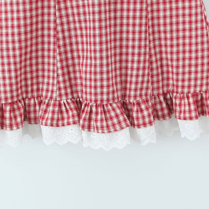 Women Clothing Summer Sexy Retro French Plaid V neck Lace Dress