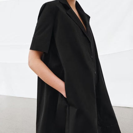 Women Clothes Blazers Collar Short Sleeve Slip Dress Minimalist High Sense Black Dress .Ships from overseas. Estimated delivery: 14–20 business days