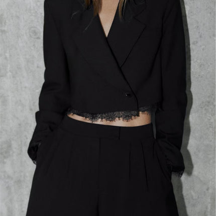 Spring Women Casual Lace Blazer Shorts Sets