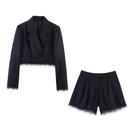 Spring Women Casual Lace Blazer Shorts Sets