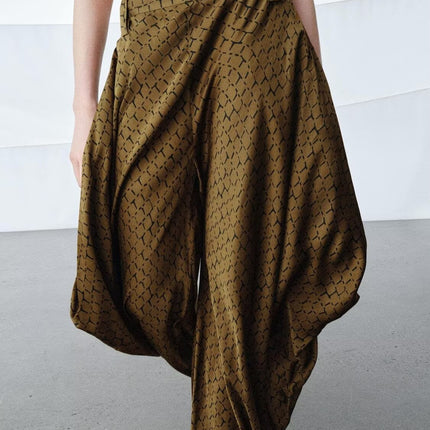 Spring Coffee Color Prism Irregular Asymmetric Loose Drooping Casual Cropped Wide Leg Pants .Ships from overseas. Estimated delivery: 14–20 business days
