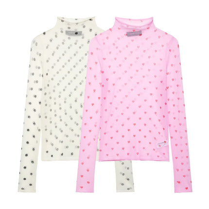 Women Clothing Spring Wooden Ear Polka Dot Short Heart Shaped Thin Needle Top .Ships from overseas. Estimated delivery: 14–20 business days