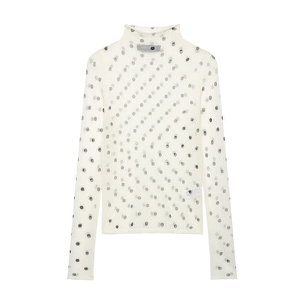 Women Clothing Spring Wooden Ear Polka Dot Short Heart Shaped Thin Needle Top .Ships from overseas. Estimated delivery: 14–20 business days