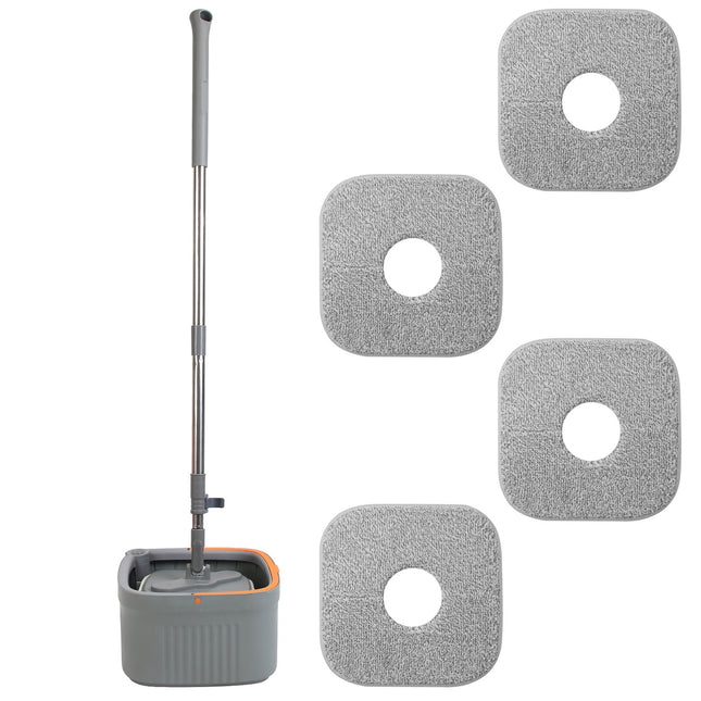 Spin Mop And Bucket System Includes Dual Compartment Mop Bucket 4Pcs Thick Washable Microfiber Mop Pads For Home Cleaning