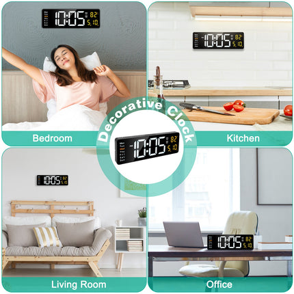 15.7in LED Digital Wall Clock With Remote Control 10 Level Brightness 3 Alarm Settings 12-24Hr Format Timing Countdown Temperature Calendar Display Decorative Clock For Office Home