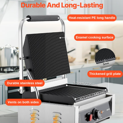 Commercial Panini Press Grill Electric Sandwich Maker Griddle Plate 13.5x9.3 In