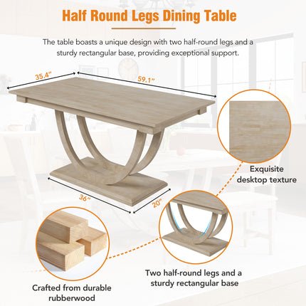 TOPMAx 6- Piece Wood Half Round Dining Table Set Kitchen Table Set With Long Bench And 4 Dining Chairs  Modern Style  Natural