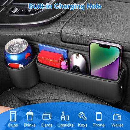 2 Pack Car Seat Gap Filler Organizer Car Leather Cup Holder Gap Bag Universal Car Seat Storage Black For Placing Keys Cards Phones Drinks Lipstick