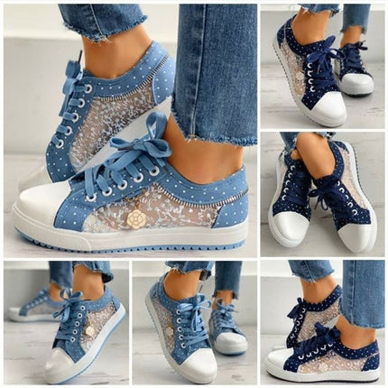 Solid Color Canvas Shoes Flat Lace-up Mesh