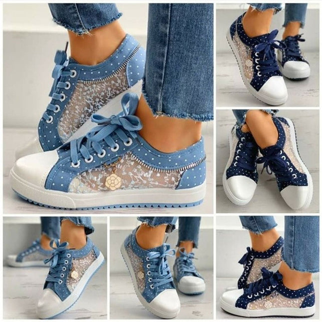 Solid Color Canvas Shoes Flat Lace-up Mesh