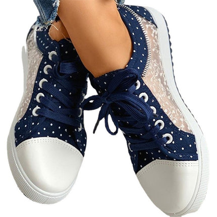 Solid Color Canvas Shoes Flat Lace-up Mesh