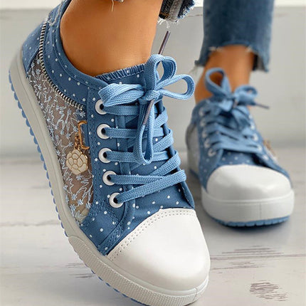 Solid Color Canvas Shoes Flat Lace-up Mesh