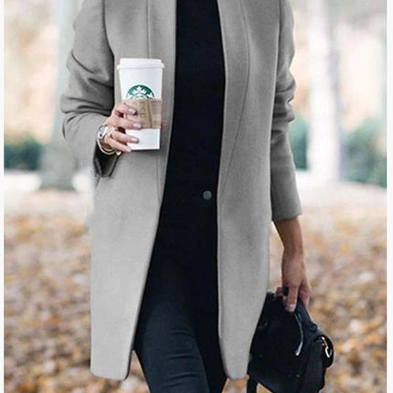 Autumn And Winter New Style European And American Fashion Solid Color Stand-Up Collar Woolen Blazer