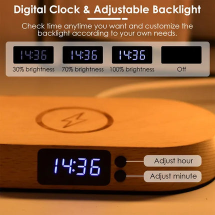 Bedside Table Lamp Touch Control Lamp With Clock Wireless Charging LED Desk Lamp Dimmable Nightstand Reading Lamp