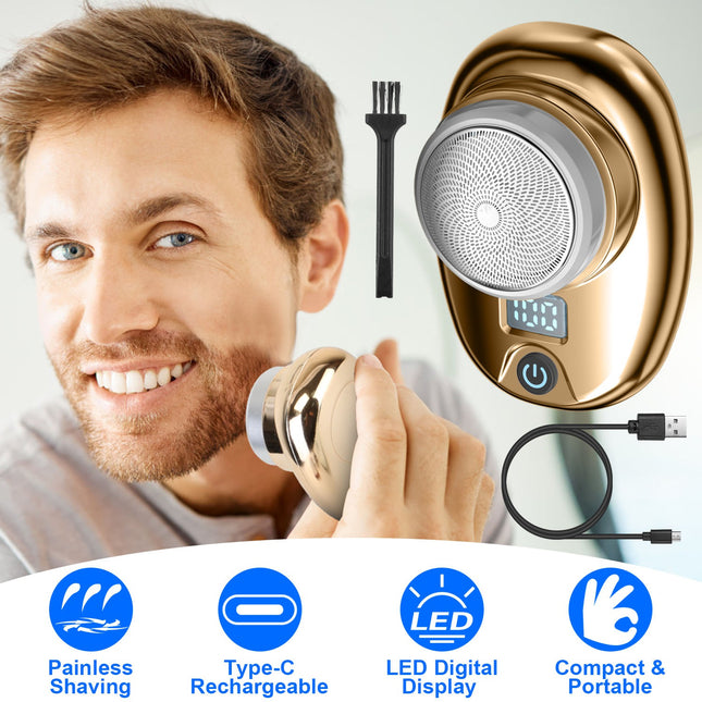 Gold-Blue-Black Color Options 1Pc Portable Electric Shaver With LED Digital Display Type-C Rechargeable Electric Razor For Men Electric Beard Trimmer For Home Office Travel Car
