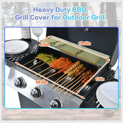 Propane Gas Three-burner Stainless Steel Grill With Double Shelves, Lid, Wheels And Bottle Opener