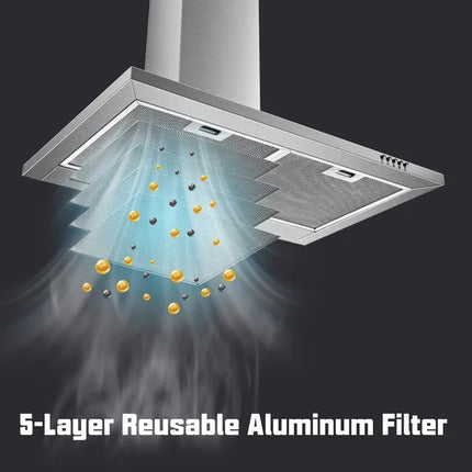 Range Hood 30 Inch,Wall Mount Range Hood In Stainless Steel With Ducted/Ductless Convertible,Stove Vent Hood With Aluminum Filters,3 Speed Exhaust Fan,LED Light,Button Control