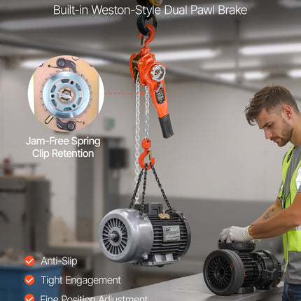 Manual Lever Chain Hoist, 3/4T 1650LBS Capacity Heavy Duty Come Along, 20FT Lift G80 Alloy Steel Chain With Dual Pawl Mechanical Brake,360°Rotating Hooks, For Warehouse Construction Garage