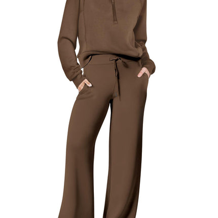 Leisure Sports Suit Long-sleeve Zipper Sweatshirt Wide Leg Pants Two-piece Set