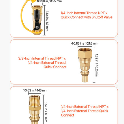 RV Propane Quick Connect Fitting Adapter Valve, 7 Pieces, 1/4-Inch Male NPT Full Flow Plug & 3/8-Inch Male Flare Quick Kit For Low Pressure Gas Appliances And RV Propane Quick Connections