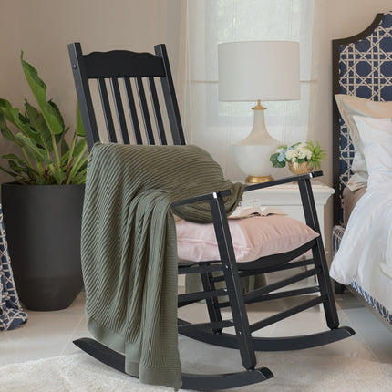 Black Poplar Wavy Wooden Rocking Chair With Armrests