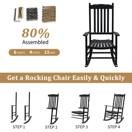 Black Poplar Wavy Wooden Rocking Chair With Armrests