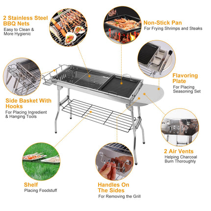 1Pc Foldable BBQ Grill Portable Charcoal Barbeque Grill Stainless Steel BBQ Grill For Picnic Camping Yard Cooking Fedex Shipping