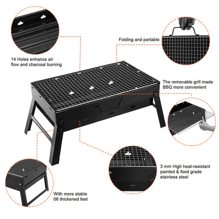 1Pc Portable BBQ Grill Foldable Charcoal Grill Lightweight Smoker Grill For Camping Picnics Garden Grilling