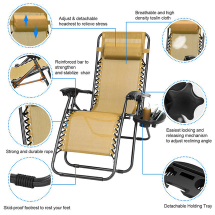 2Packs Zero Gravity Lounge Chair With Dual Side Tray Stress Relief Pillow 330lbs Max Load Per Chair Foldable For Patio Poolside Beach Fedex Shipping