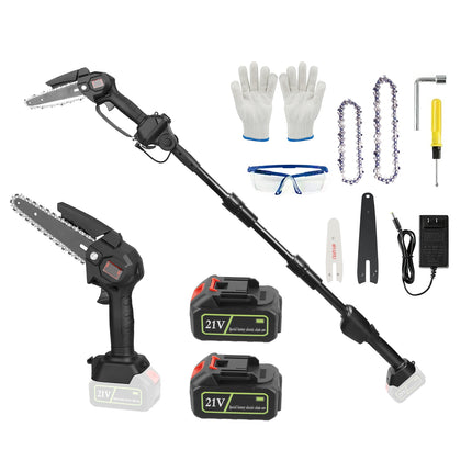 1Set 2-in-1 Cordless Pole Saw & Mini Chainsaw With 2Pcs 3000mAh Batteries 4in 6in Chains For Tree Trimming